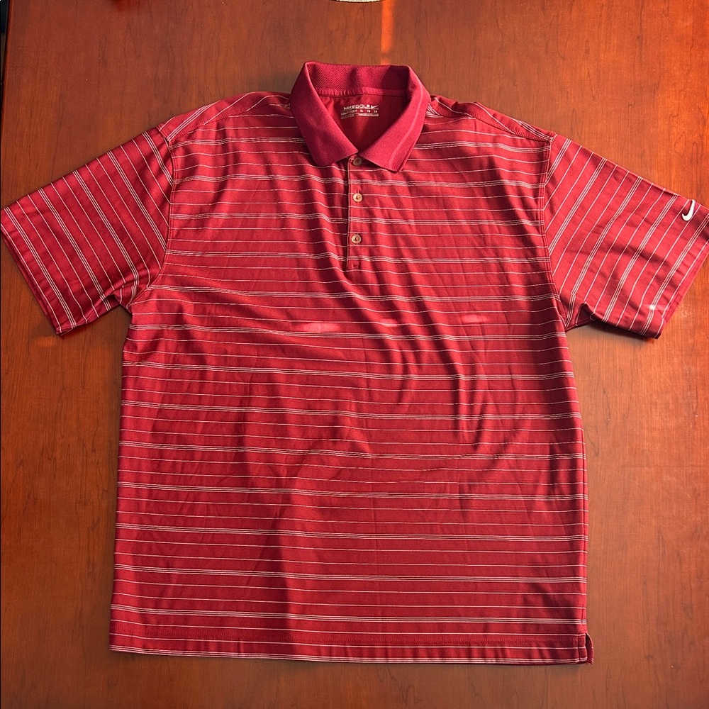 Nike Men's Polo Shirt in Red and White Stripes (XL)